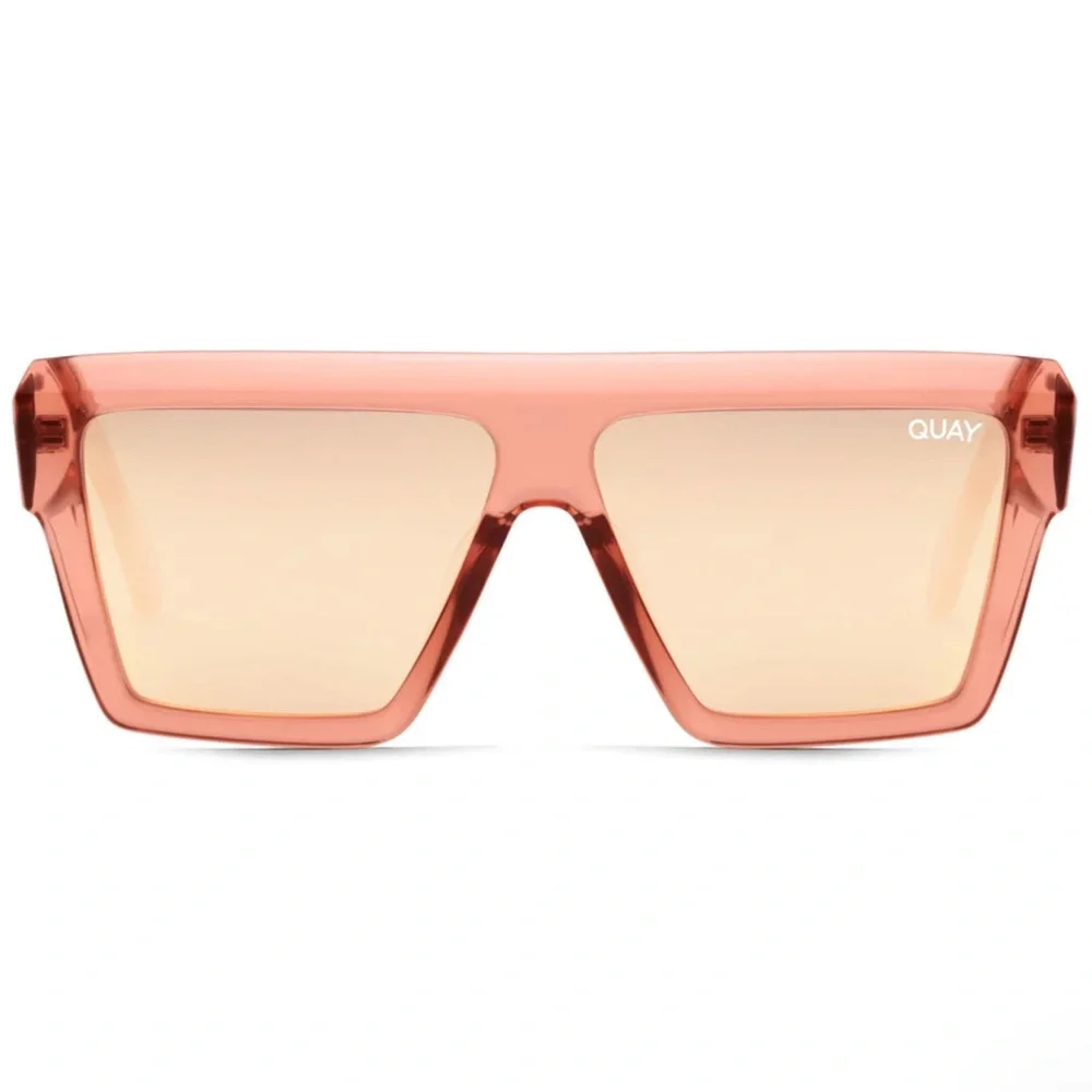 QUAY Base Line Sunglasses Blush Flat Brow Frame Champagne Mirror Lens NWT